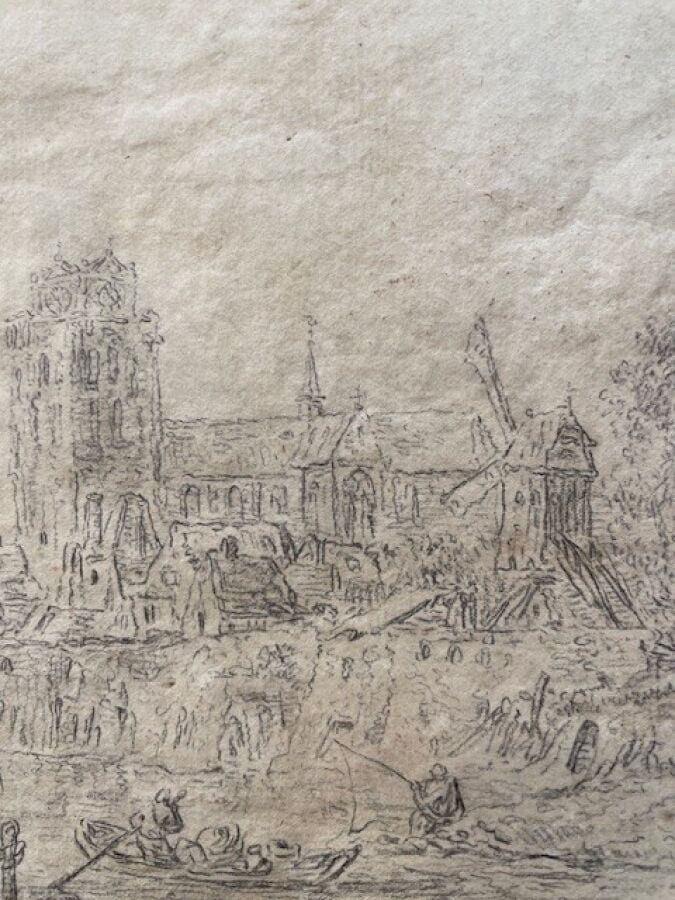 Dans le goût de VAN GOYEN - Le bac dans un estuaire, une ville sur la droite -…