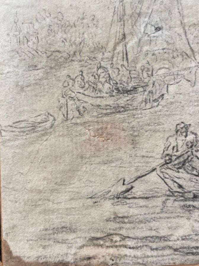 Dans le goût de VAN GOYEN - Le bac dans un estuaire, une ville sur la droite -…