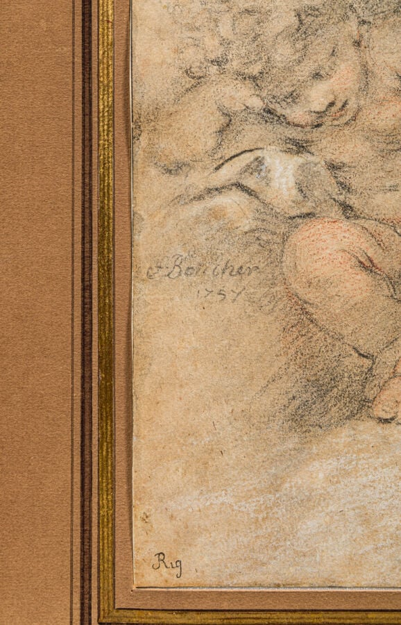 Ecole de François BOUCHER (1703 - 1770) - Vénus et amour - Trois crayons - 36,2…
