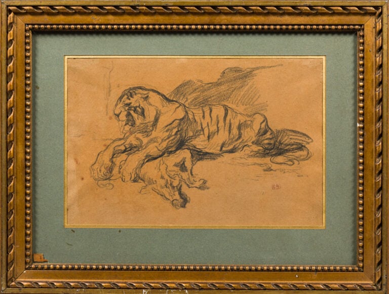 Ecole française du XIXe siècle - Tigre dévorant un sanglier - Crayon noir - 18…