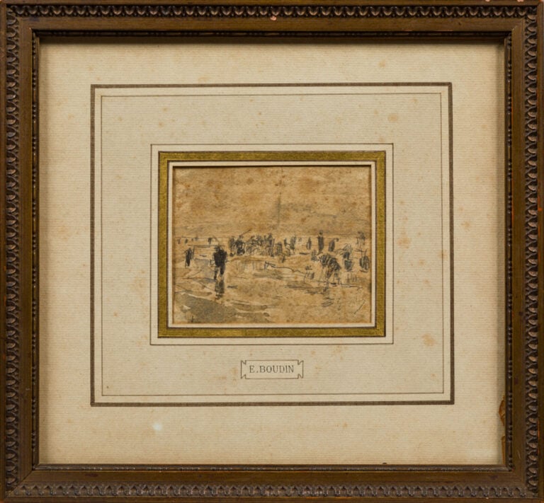 Eugène BOUDIN (Honfleur 1824 - Deauville 1898) - Scène de plage - Aquarelle et…