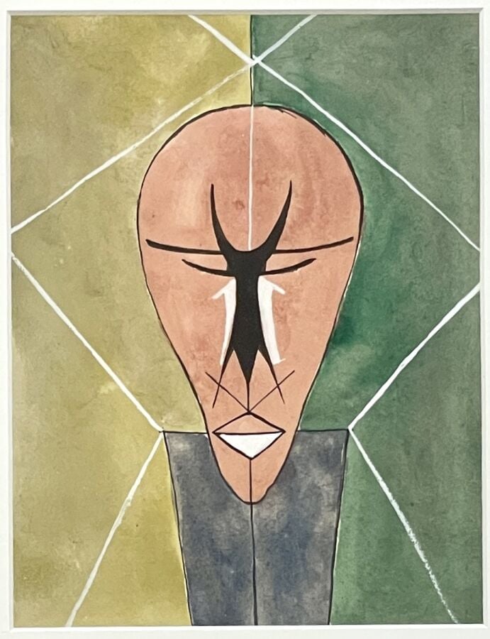 Jacques GERMAIN (1915-2001) - Masque - Encre et aquarelle , cachet du monogramm…