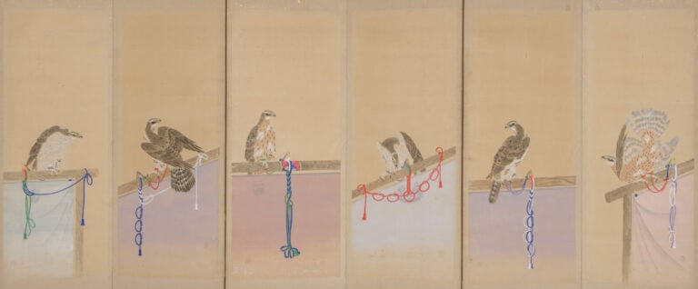 JAPON - Période Meiji (1868-1912). - Grand PARAVENT byôbu 屏風 à six panneaux, re…