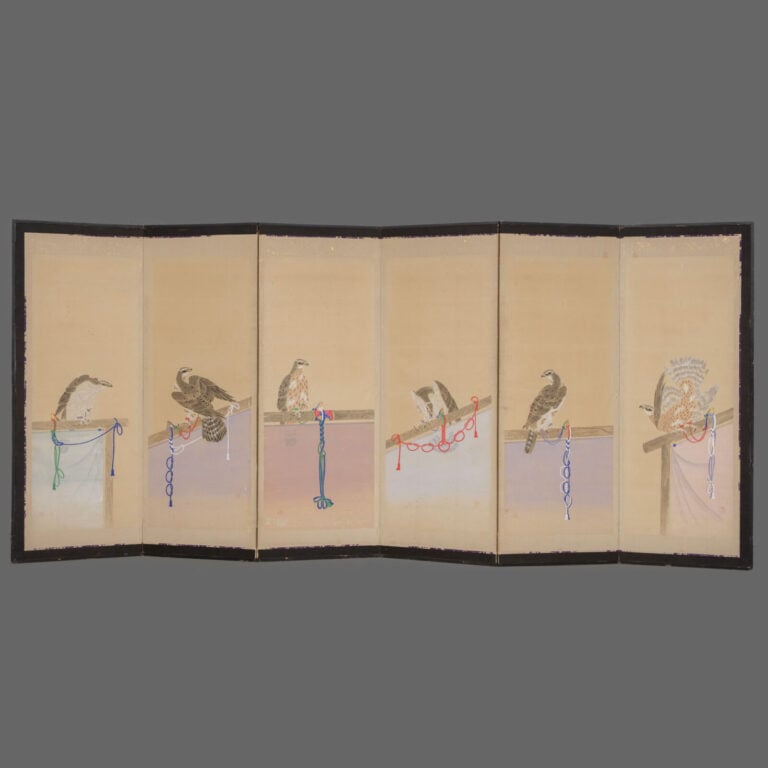 JAPON - Période Meiji (1868-1912). - Grand PARAVENT byôbu 屏風 à six panneaux, re…