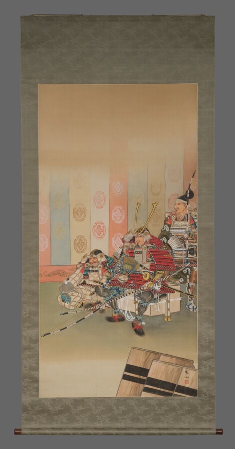 JAPON - Période Taishô (1912-1926) - Grand ROULEAU suspendu kakejiku 掛け軸 , à dé…