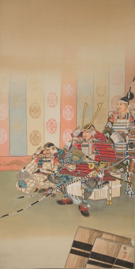 JAPON - Période Taishô (1912-1926) - Grand ROULEAU suspendu kakejiku 掛け軸 , à dé…