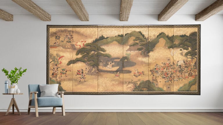 JAPON - Première moitié du XVIIIe siècle (période Edo) - PARAVENT byôbu 屏風 à si…