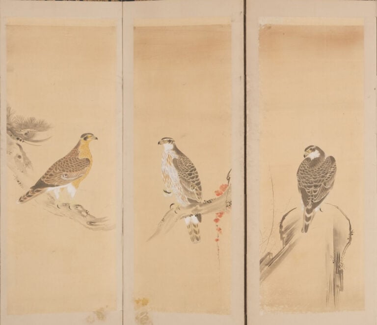 JAPON - XIXème siècle - PARAVENT byôbu 屏風 à six panneaux, recouvert de six pein…