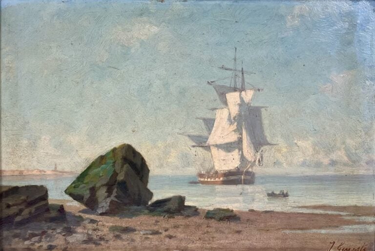 Jules GENESTE (1826-1889) - Marine - Huile sur carton, signé en bas à droite -…