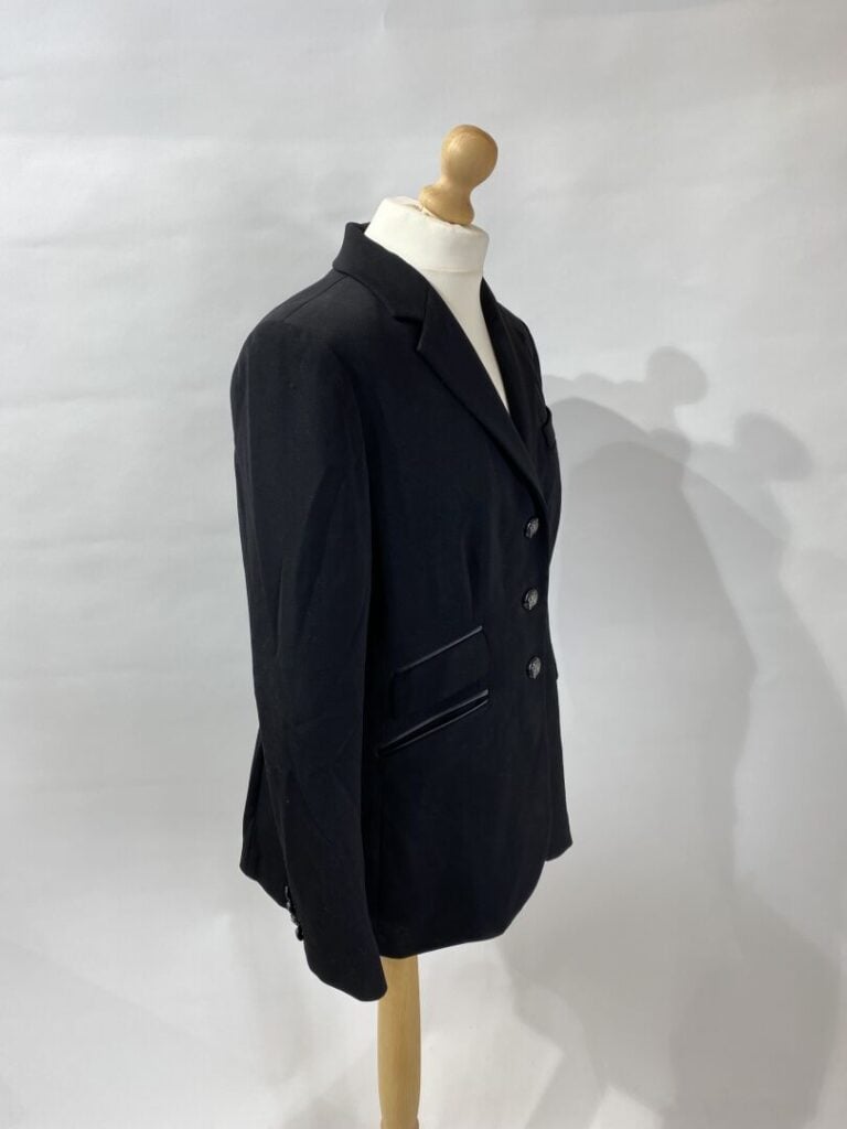 LAUREN RALPH LAUREN - Veste en lainage noir, poches passepoilées effet cuir, do…