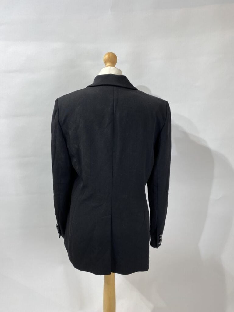 LAUREN RALPH LAUREN - Veste en lainage noir, poches passepoilées effet cuir, do…