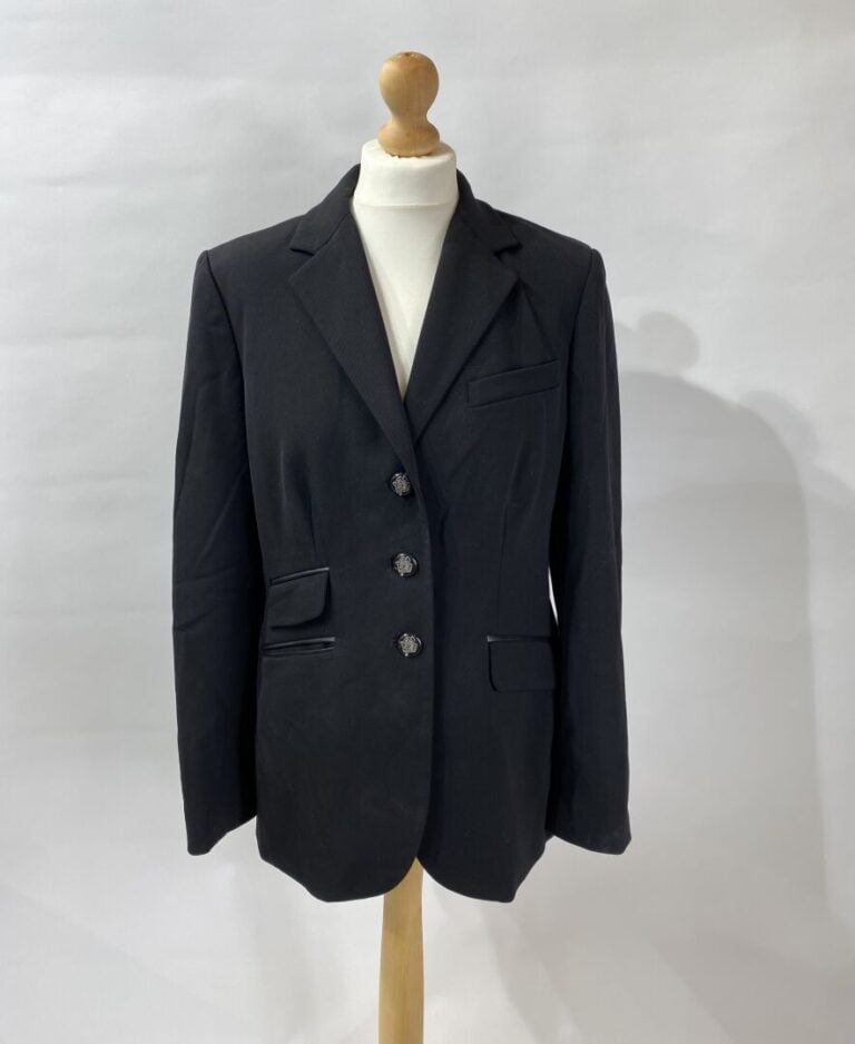 LAUREN RALPH LAUREN - Veste en lainage noir, poches passepoilées effet cuir, do…