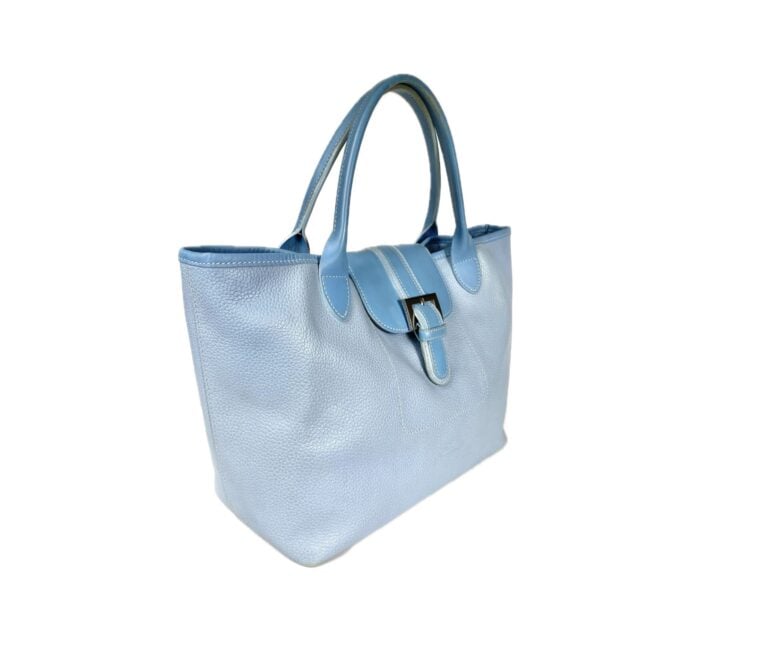 LONGCHAMP - Cabas transformable en cuir grainé et cuir lisse bleu ciel, petit r…