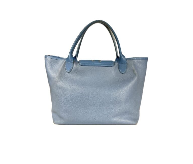 LONGCHAMP - Cabas transformable en cuir grainé et cuir lisse bleu ciel, petit r…