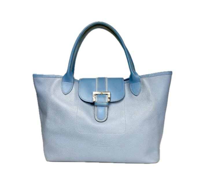 LONGCHAMP - Cabas transformable en cuir grainé et cuir lisse bleu ciel, petit r…