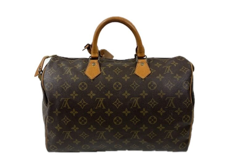 LOUIS VUITTON (1990) - Sac Speedy 35 en toile Monogram et cuir naturel, garnitu…