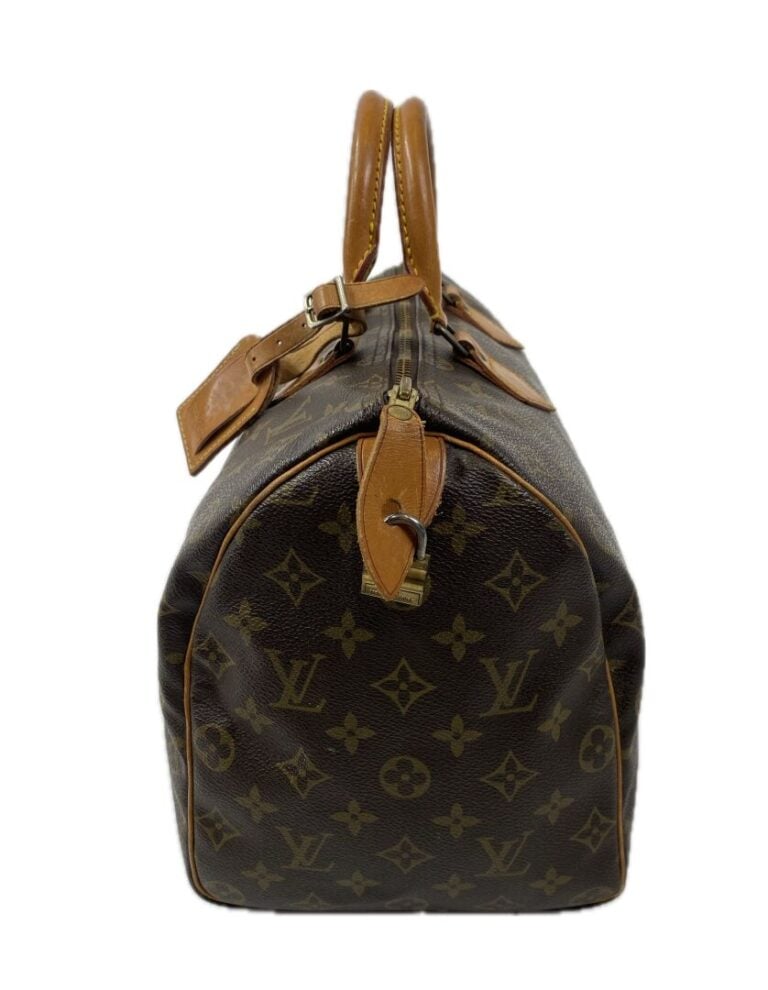 LOUIS VUITTON (1990) - Sac Speedy 35 en toile Monogram et cuir naturel, garnitu…