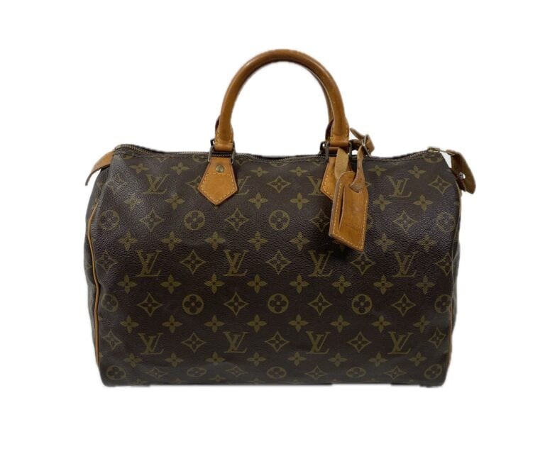 LOUIS VUITTON (1990) - Sac Speedy 35 en toile Monogram et cuir naturel, garnitu…