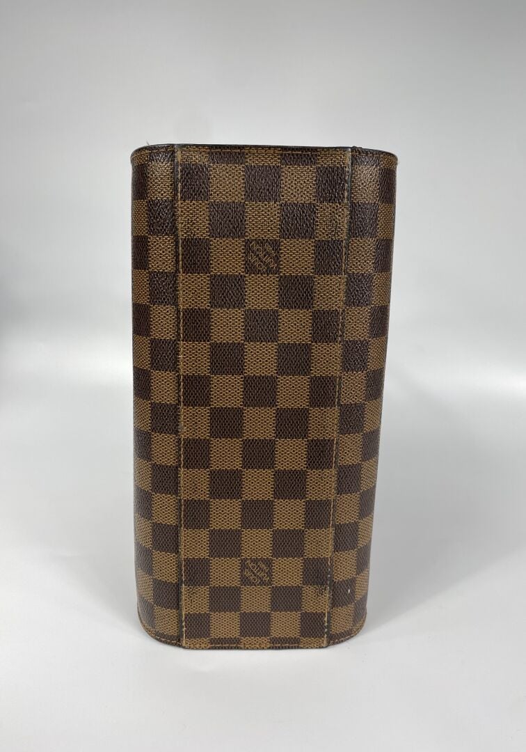 LOUIS VUITTON (1998) - Sac «Triana» en toile damier ébène et cuir taïga chocola…