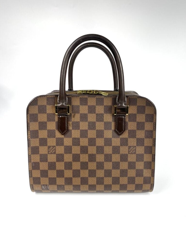 LOUIS VUITTON (1998) - Sac «Triana» en toile damier ébène et cuir taïga chocola…