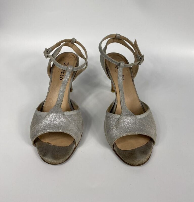 REPETTO - Sandales à talon en cuir gris irisé (Pointure 40, talon de 8 cm). - B…
