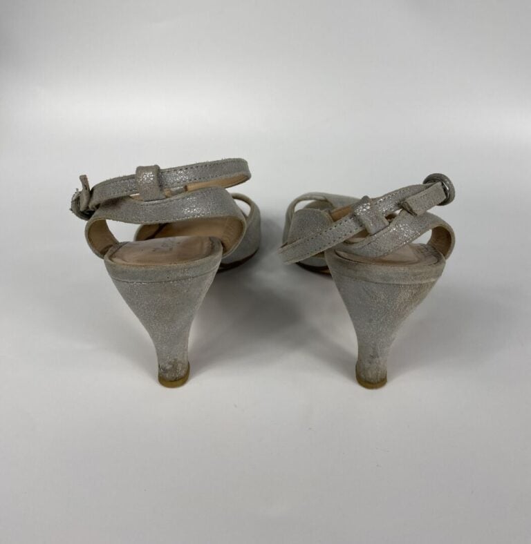 REPETTO - Sandales à talon en cuir gris irisé (Pointure 40, talon de 8 cm). - B…