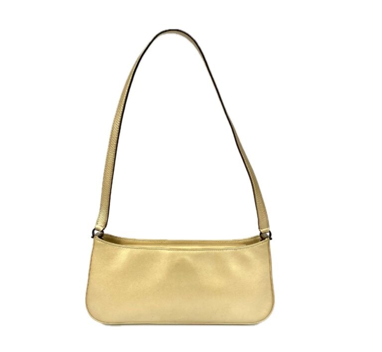 SALVATORE FERRAGAMO - Sac baguette en cuir doré mat, porté épaule, fermeture pa…