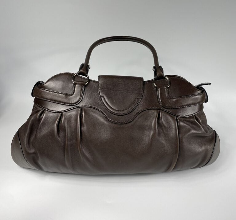 SALVATORE FERRAGAMO - Sac "Marisa" en cuir chocolat, garnitures en métal argent…