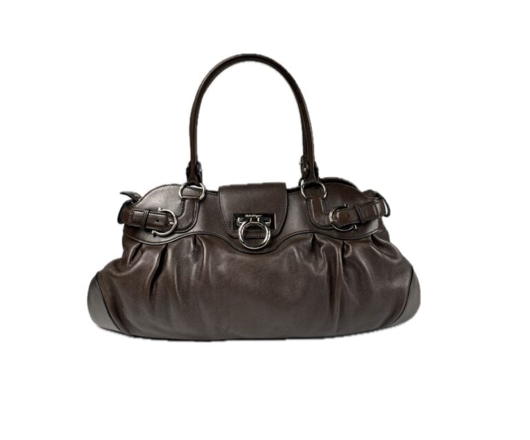 SALVATORE FERRAGAMO - Sac "Marisa" en cuir chocolat, garnitures en métal argent…