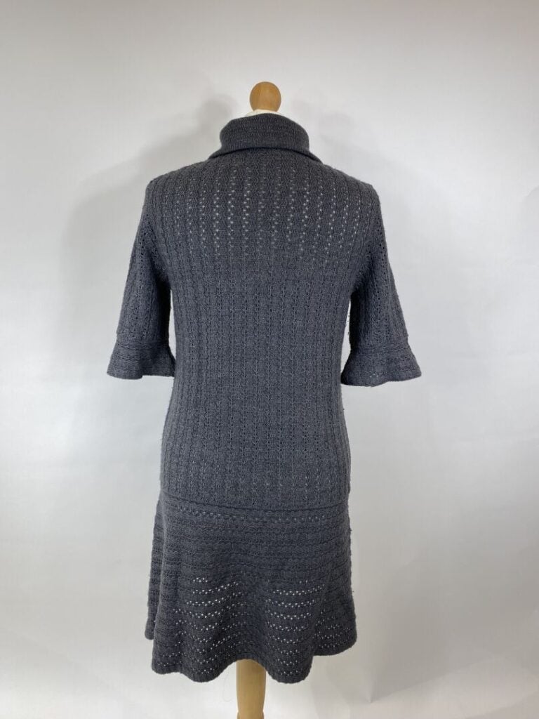 SEE BY CHLOÉ - Robe évasée en tricot de laine mélangée anthracite, petit col ro…