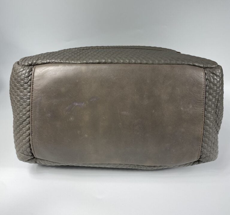 SONIA RYKIEL - Sac en cuir gris porté épaule, double anse, garniture en métal d…