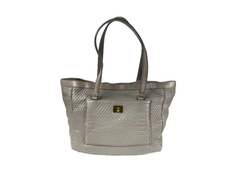 SONIA RYKIEL - Sac en cuir gris porté épaule, double anse, garniture en métal d…