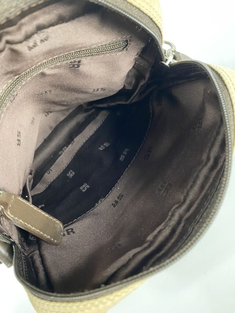 SONIA RYKIEL - Sacoche en bandoulière en tissu beige et cuir chocolat, deux poc…