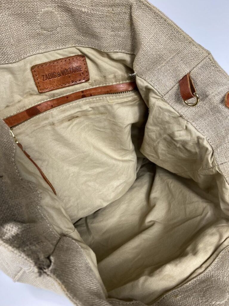 ZADIG & VOLTAIRE - Sac cabas en lin et cuir naturel, double poignée et bandouli…