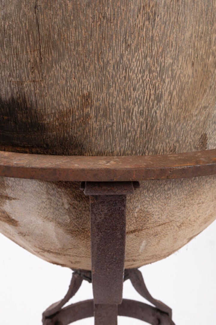 ANDRÉ DUBREUIL (1951-2022) - Vase monumental en bois de palmier reposant dans u…