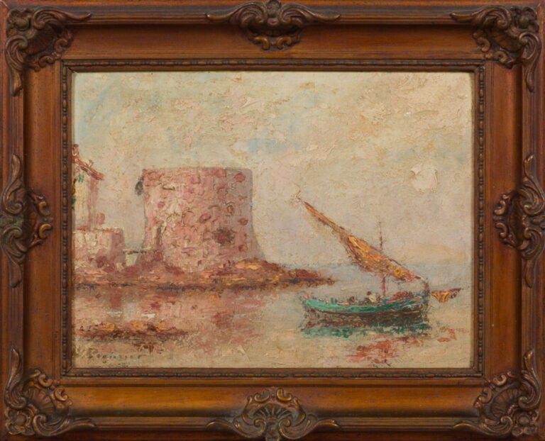 AUGUSTE PEGURIER - Paysage maritime - Huile sur panneau - 24x32 cm - (encadré)