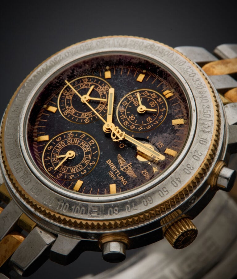 BREITLING - - BRACELET MONTRE ronde en acier partiellement doré, chronographe,…