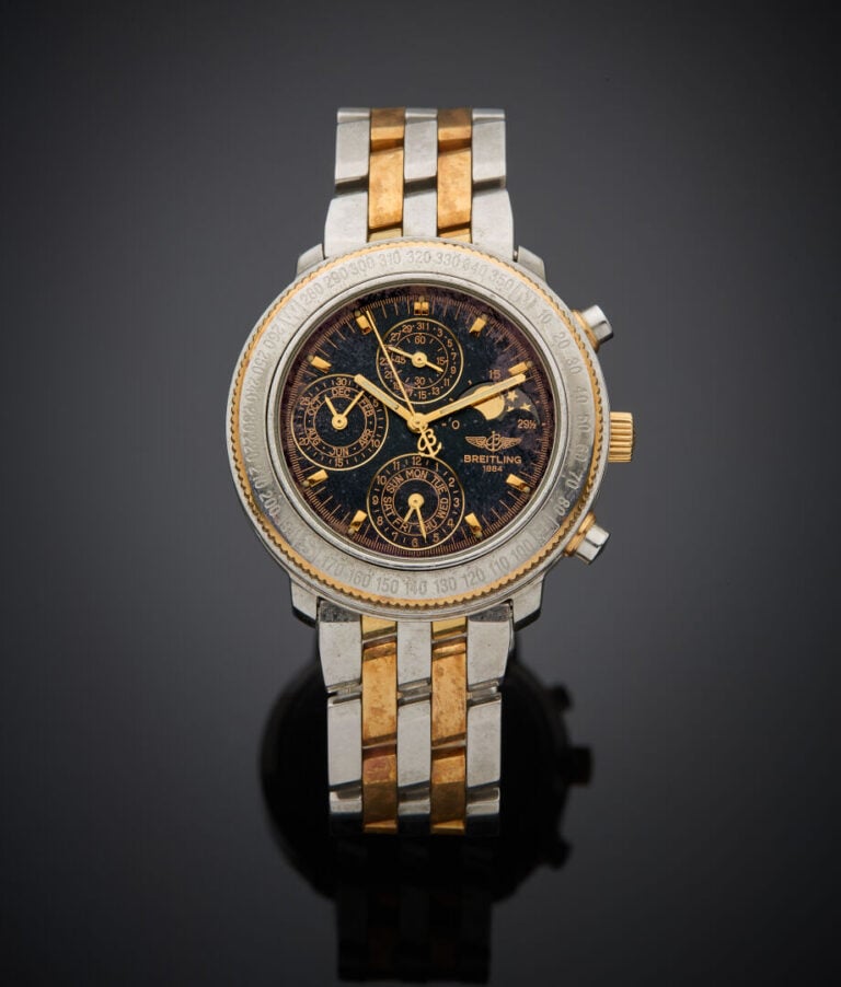 BREITLING - - BRACELET MONTRE ronde en acier partiellement doré, chronographe,…