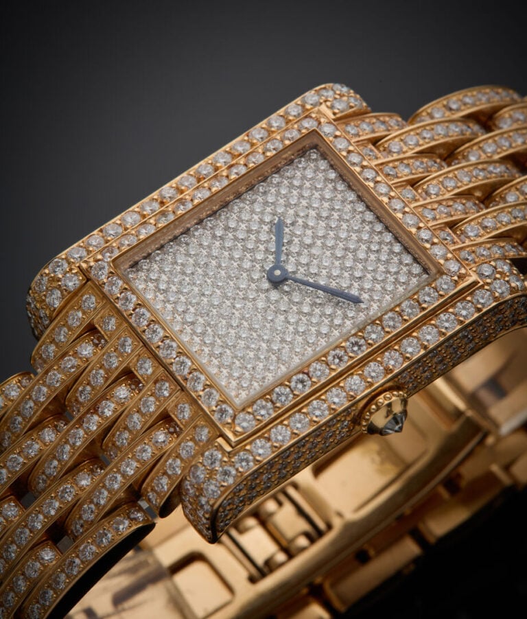 Charles OUDIN - - BRACELET MONTRE rectangulaire, modèle "Medium Full Diamond Fa…