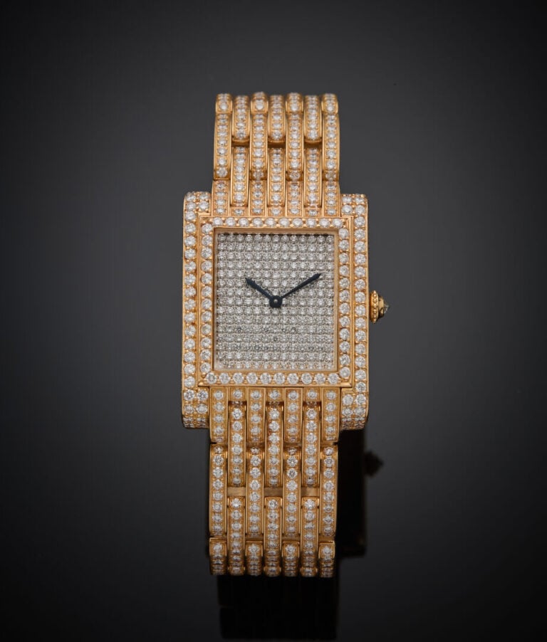 Charles OUDIN - - BRACELET MONTRE rectangulaire, modèle "Medium Full Diamond Fa…