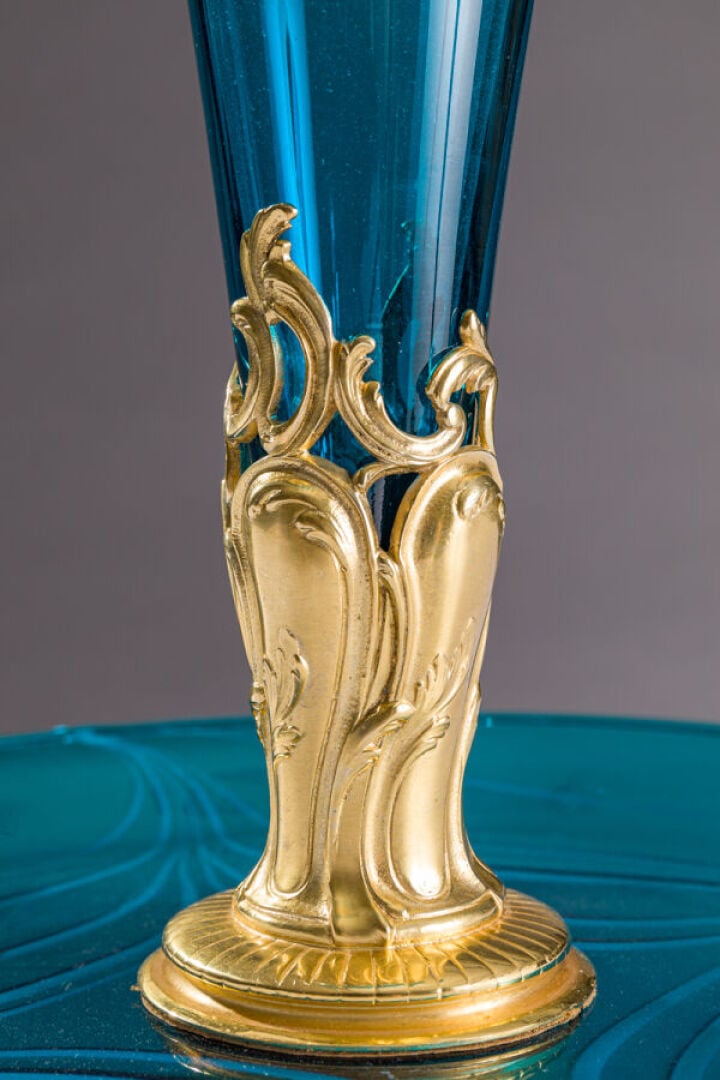 CHRISTOFLE - Centre de table en cristal turquoise et bronze doré - CHRISTOFLE à…