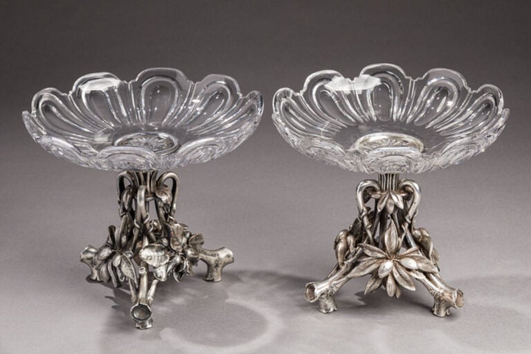 CHRISTOFLE - Paire de coupes en cristal de BACCARAT taillé côtes plates et bron…