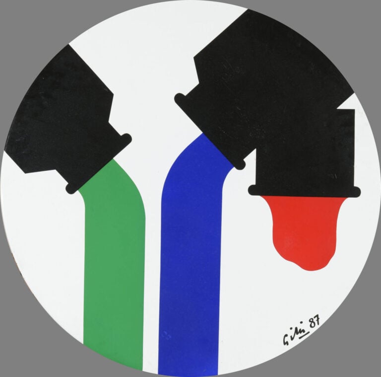 Claude GILLI (1938-2015) - Coulées de peinture - Plaque ronde en acier émaillé…