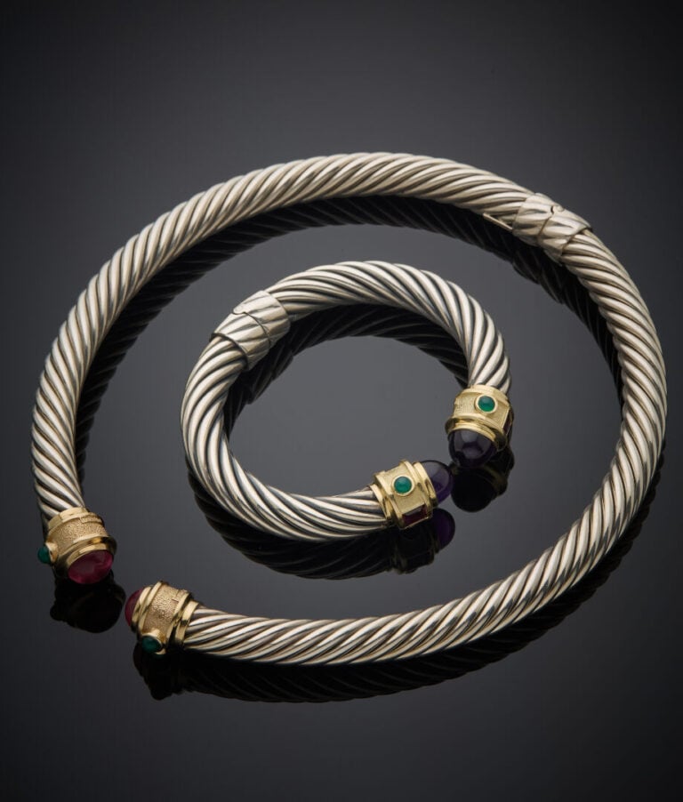 David YURMAN - - DEMI-PARURE collection "Cable", en argent (min. 800‰) et or ja…