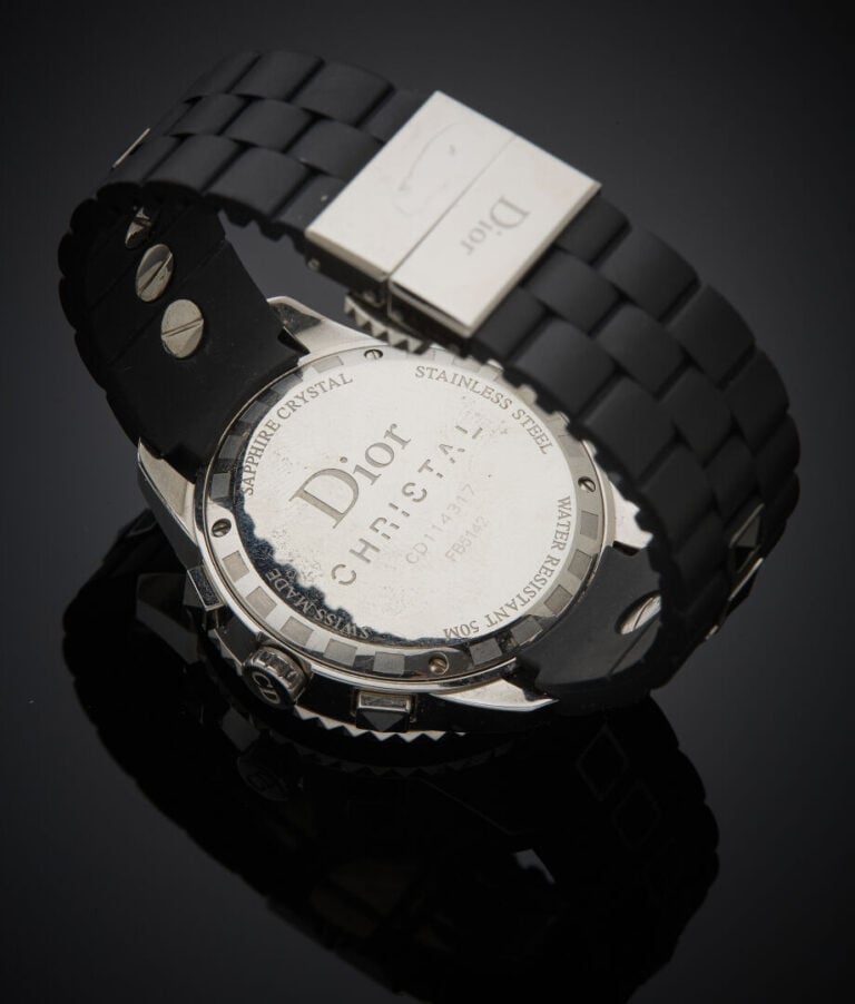 DIOR - - BRACELET MONTRE "Cristal" chronographe en acier. Lunette céramique noi…
