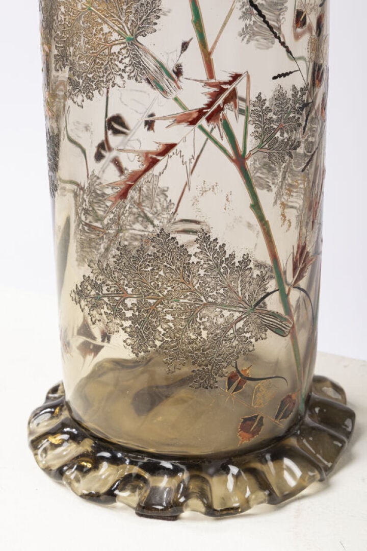 ÉMILE GALLE (1846-1904) - Rare et important vase à large corps tubulaire à base…