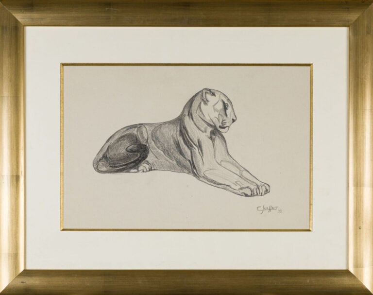 GASTON SUISSE (1896-1988) - Panthère couchée, 1931 - Crayon gras et estompe sur…