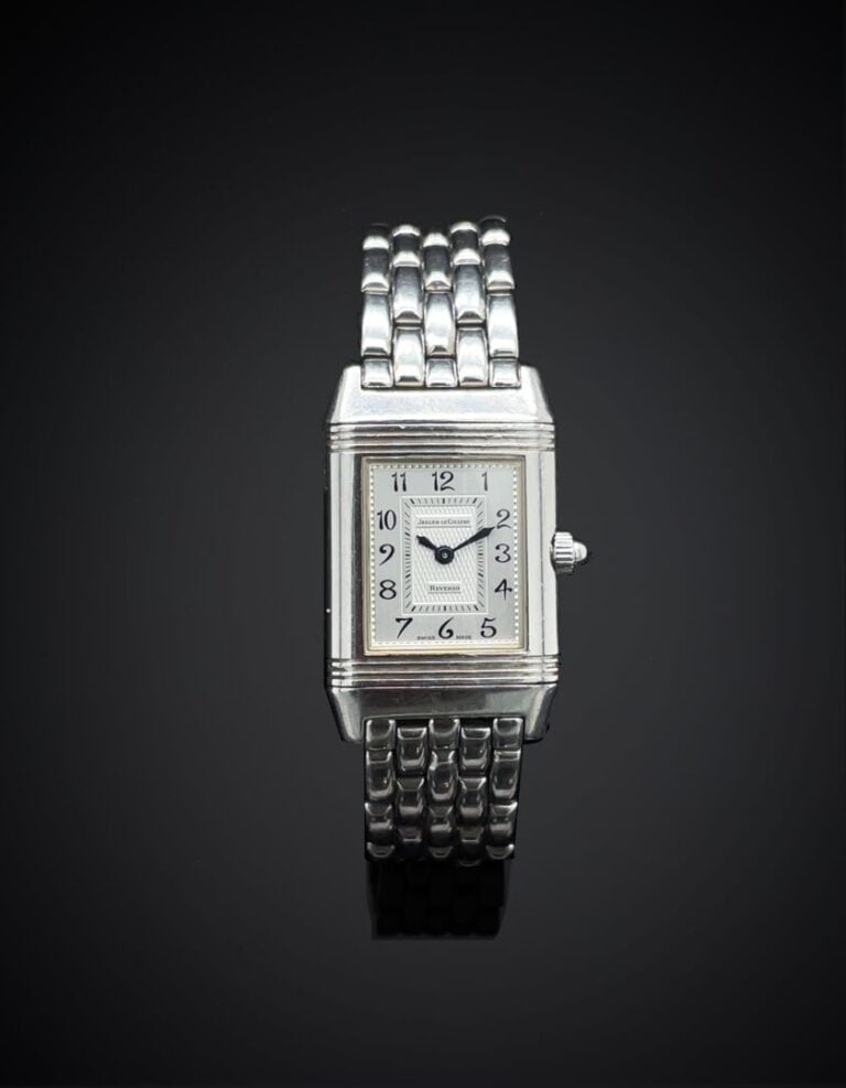 JAEGER LECOULTRE - - BRACELET MONTRE rectangulaire de dame, en acier rainuré, m…