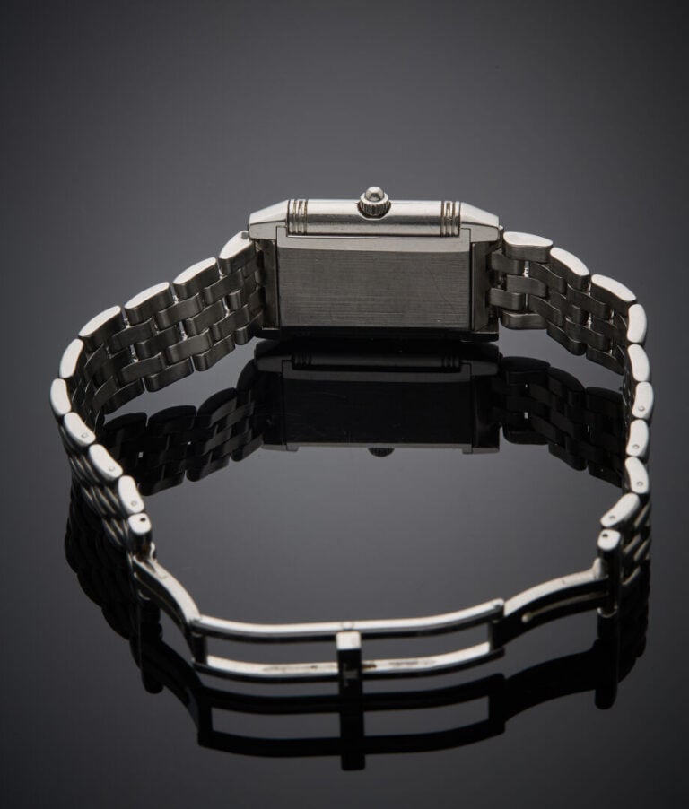 JAEGER LECOULTRE - - BRACELET MONTRE rectangulaire de dame, en acier rainuré, m…