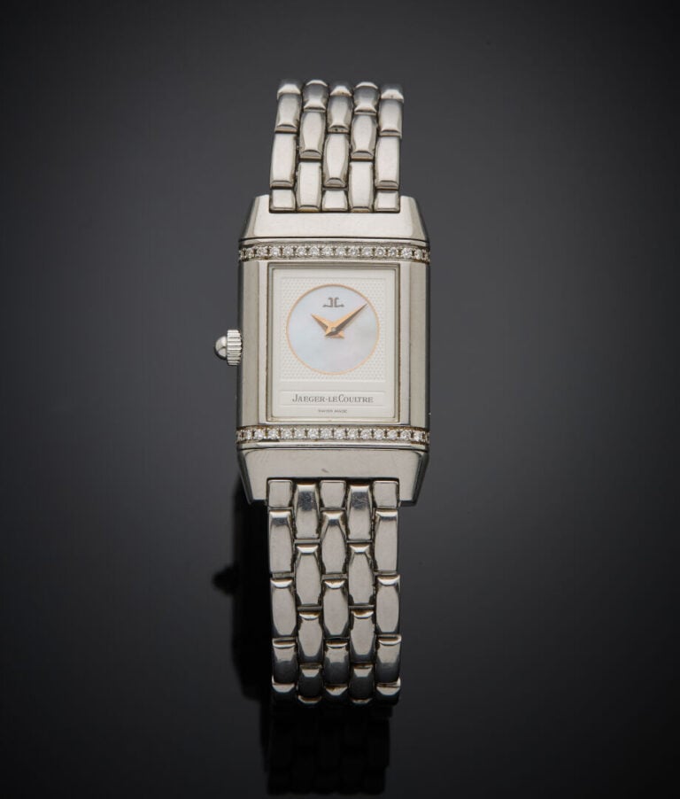 JAEGER LECOULTRE - - BRACELET MONTRE rectangulaire de dame, en acier rainuré, m…